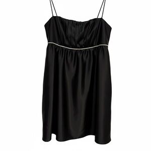 VTG Jessica McClintock for Gunne Sax Satin Mini Dress Bubble Hem Black Size 11